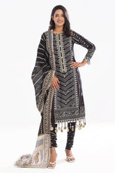 3 Piece Unstitched Zari Embroidered Lawn Suit with Gold Lacquer Printed Lawn Dupatta CL-52407