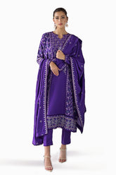 3 Piece Embroidered Pashmina Unstitched Suit with Embroidered Pashmina Shawl AP-32054