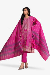 3 Piece Karandi Embroidered And Lacquer Printed Suit IUSTKSD-476