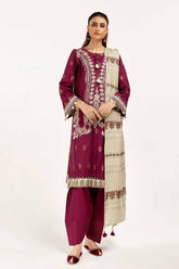3 Piece Unstitched Embroidered Jacquard Suit with Embroidered Pashmina Dupatta AP-42019