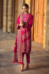3 Piece Embroidered Printed Lawn Unstitched Suit with Gold Lacquer Printed Chiffon Dupatta BM-42005