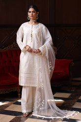 3 Piece Embroidered Paper Cotton Unstitched Suit with Embroidered Net Dupatta FE-42009