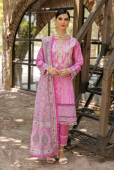 3 Piece Embroidered Gold Printed Cambric Unstitched Suit with Printed Burnout Dupatta BN-32005