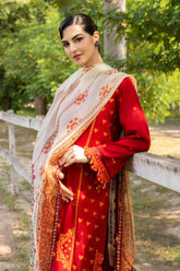 3 Piece Embroidered Silk Unstitched Suit with Digital Printed Silk Dupatta SSM-32035