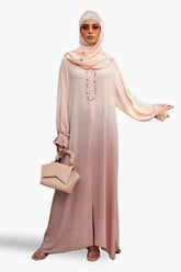 Georgette Tie And Dye Abaya With Wool Chiffon Embroidered Scarf WGB-KAB-22058