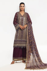 3 Piece Unstitched Embroidered Chiffon Suit with Gold Silver Printed Chiffon Dupatta BM-52023