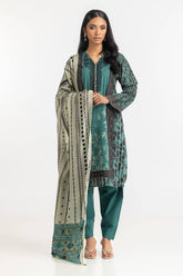 3 Piece Khaddar Printed With Embroidered Suit IUSTKSD-359