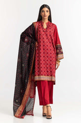 Gold Printed Lawn Shirt Dupatta Dyed Trouser KJP-43175