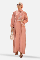 Nisa Georgette Dyed Abaya With Wool Chiffon Embroidered Scarf WGB-KAB-22041