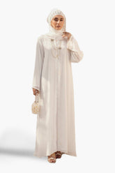 Nisa Silver Zari Chiffon Embellished Abaya And Wool Chiffon dyed Scarf WGB-KAB-22122