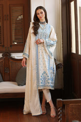 3 Piece Embroidered Dobby Unstitched Suit with Embroidered Cotton Net Dupatta PM-42030