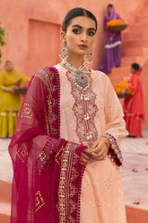3 Piece Foam and Gold Printed Embroidered Unstitched Lawn Shirt with Foil Printed Chiffon Dupatta BM-32035