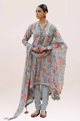 3 Piece Unstitched Printed Lawn Suit with Lurex Chiffon Dupatta SP-42012