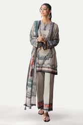 3 Piece Unstitched Printed Lawn Suit with Woven Stripe Dupatta SP-42039