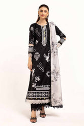 3 Piece Unstitched Embroidered Khaddar Suit with Printed Zari Jacquard Dupatta ST-42010