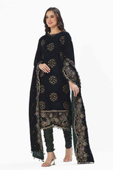 3 Piece Unstitched Embroidered Velvet Suit with Embroidered Velvet Dupatta WV-42005