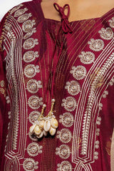 3 Piece Unstitched Embroidered Jacquard Suit with Embroidered Pashmina Dupatta AP-42019