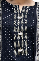 3 Piece Unstitched Gold and Lacquer Printed Arcylic Suit with Embroidered Lacquer Pashmina Dupatta AP-42021