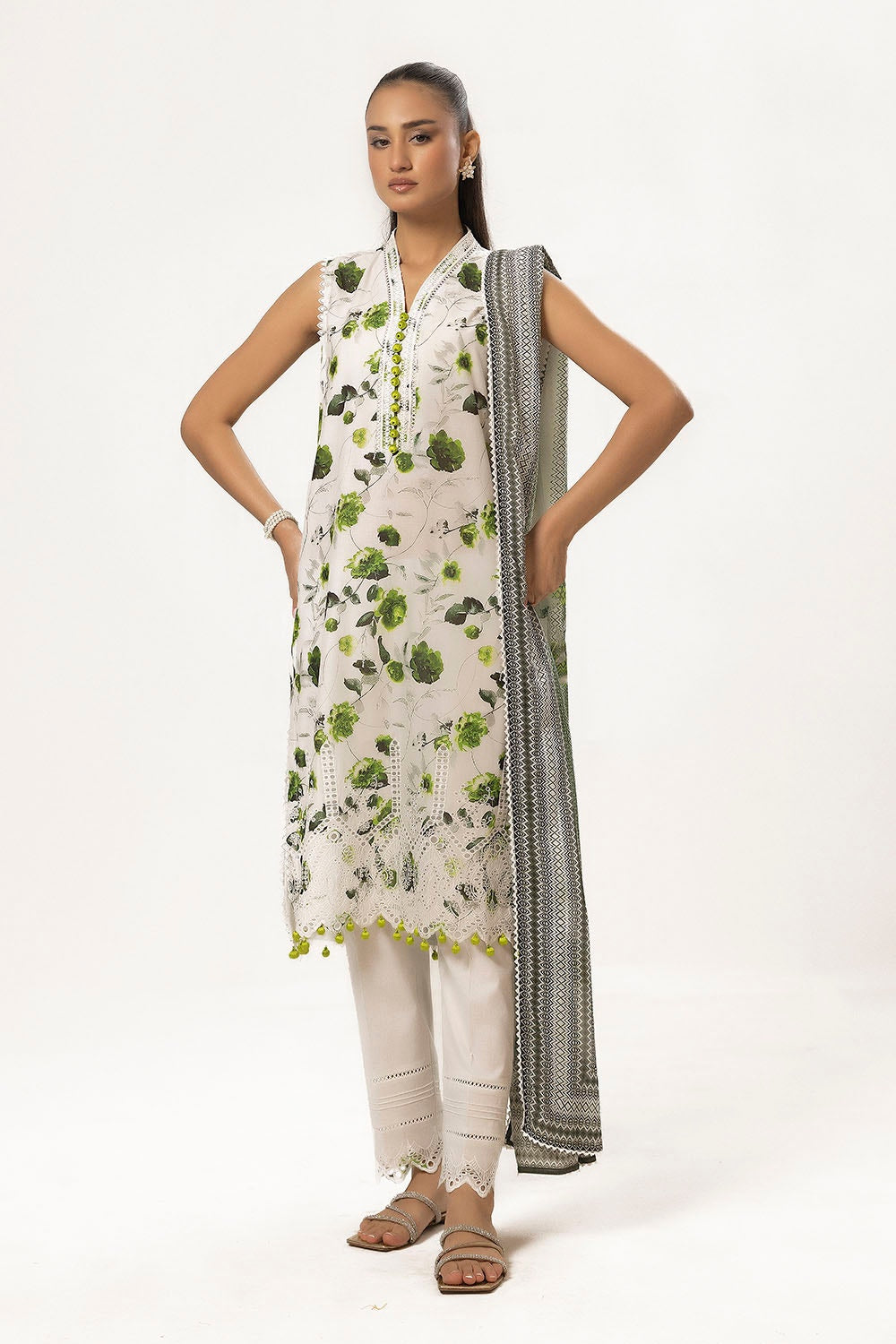 3 Piece Unstitched Schiffli Embroidered Lawn Suit with Printed Lawn Dupatta CL-52481