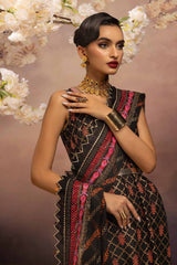 3 Piece Embroidered Gold and Lacquer Printed Lawn Suit with Cotton Net Dupatta CN-32027