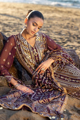 3 Piece Unstitched Embroidered Chiffon Suit with Gold Silver Printed Chiffon Dupatta BM-52023