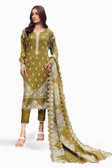 3 Piece Embroidered Chambray Unstitched Suit CM-32001