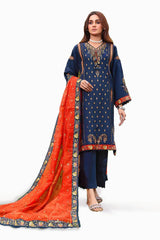 3 Piece Embroidered Silk Unstitched Suit with Embroidered Organza Net Dupatta PM-32080