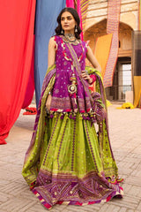 3 Piece Chunri Lawn Unstitched Gold Printed Lehenga LG-32001