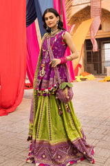 3 Piece Chunri Lawn Unstitched Gold Printed Lehenga LG-32001