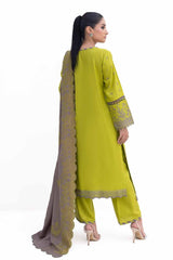 3 Piece Unstitched Embroidered Acrylic Suit with Embroidered Acrylic Dupatta AP-42004