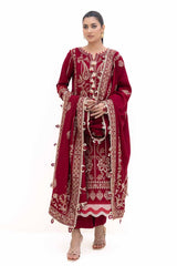 3 Piece Unstitched Embroidered Acrylic Suit with Embroidered Acrylic Dupatta AP-42009