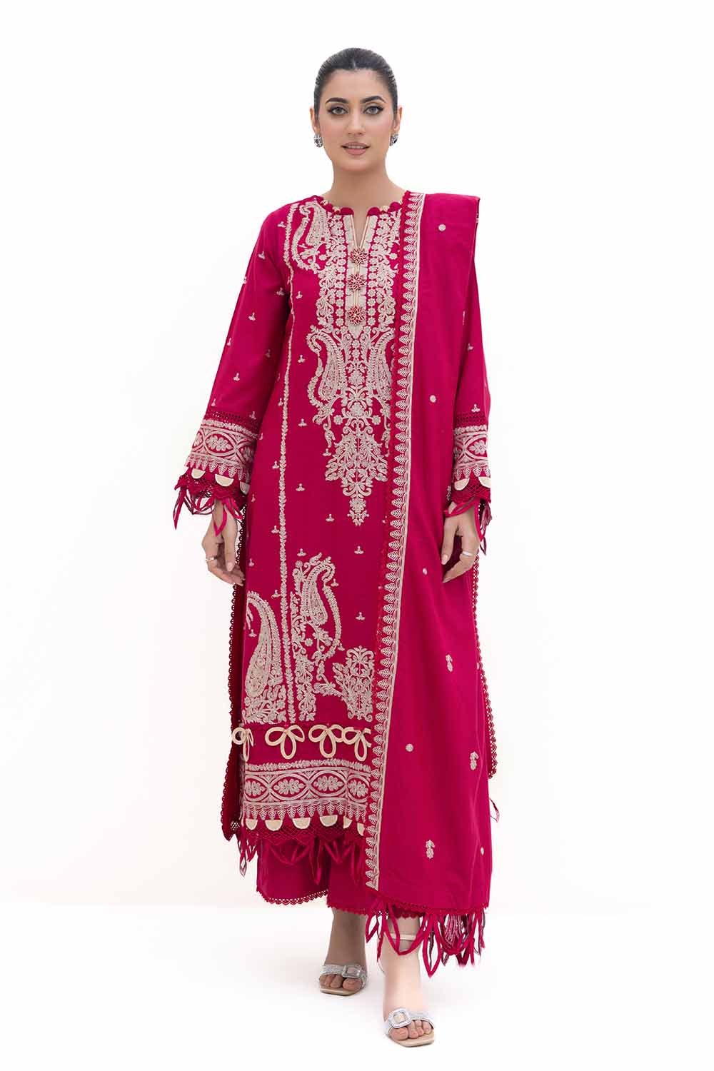 3 Piece Unstitched Embroidered Acrylic Suit with Embroidered Acrylic Dupatta AP-42014
