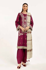 3 Piece Unstitched Embroidered Jacquard Suit with Embroidered Pashmina Dupatta AP-42019
