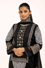 3 Piece Unstitched Gold and Lacquer Printed Arcylic Suit with Embroidered Lacquer Pashmina Dupatta AP-42021