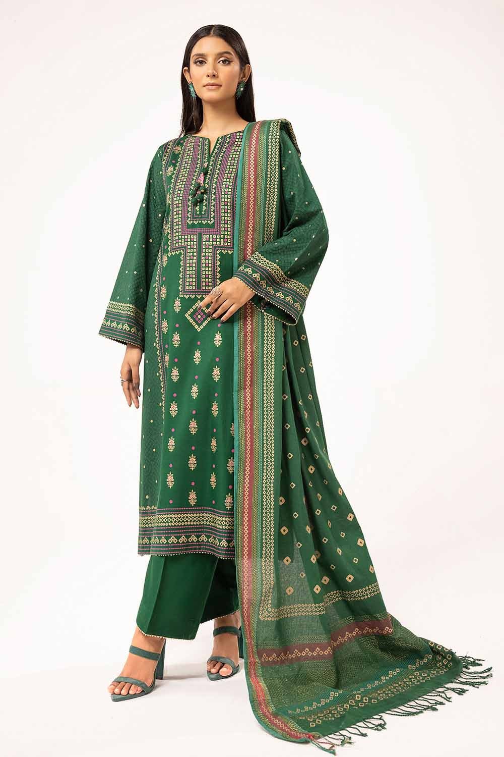 3 Piece Unstitched Gold and Lacquer Printed Suit with Gold and Lacquer Printed Acrylic Dupatta AP-42028