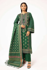 3 Piece Unstitched Gold and Lacquer Printed Suit with Gold and Lacquer Printed Acrylic Dupatta AP-42028
