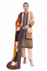 3 Piece Unstitched Printed Khaddar Suit with Printed Pashmina Dupatta AP-42031