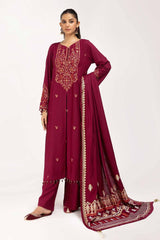 3 Piece Unstitched Embroidered Acrylic Suit with Gold and Lacquer Printed Acrylic Dupatta AP-42043