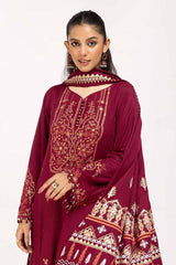 3 Piece Unstitched Embroidered Acrylic Suit with Gold and Lacquer Printed Acrylic Dupatta AP-42043