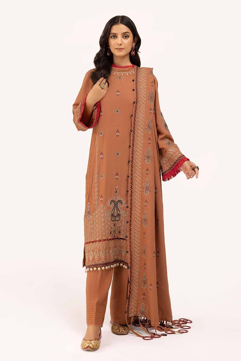 3 Piece Unstitched Embroidered Karandi Suit with Embroidered Karandi Dupatta AY-42005