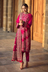 3 Piece Embroidered Printed Lawn Unstitched Suit with Gold Lacquer Printed Chiffon Dupatta BM-42005