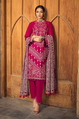 3 Piece Embroidered Printed Lawn Unstitched Suit with Gold Lacquer Printed Chiffon Dupatta BM-42005