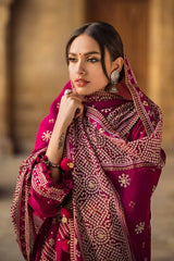 3 Piece Embroidered Printed Lawn Unstitched Suit with Gold Lacquer Printed Chiffon Dupatta BM-42005