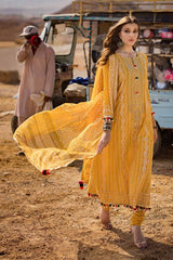 3 Piece Embroidered Printed Lawn Unstitched Suit with Gold Lacquer Printed Chiffon Dupatta BM-42007