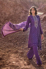 3 Piece Embroidered Printed Lawn Unstitched Suit with Gold Lacquer Printed Chiffon Dupatta BM-42008