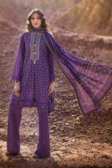 3 Piece Embroidered Printed Lawn Unstitched Suit with Gold Lacquer Printed Chiffon Dupatta BM-42008