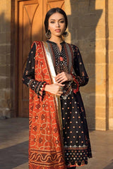 3 Piece Embroidered Printed Lawn Unstitched Suit with Gold Lacquer Printed Chiffon Dupatta BM-42011