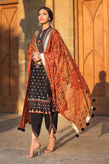 3 Piece Embroidered Printed Lawn Unstitched Suit with Gold Lacquer Printed Chiffon Dupatta BM-42011
