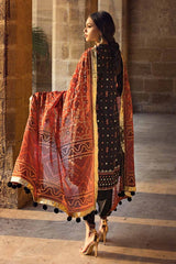 3 Piece Embroidered Printed Lawn Unstitched Suit with Gold Lacquer Printed Chiffon Dupatta BM-42011