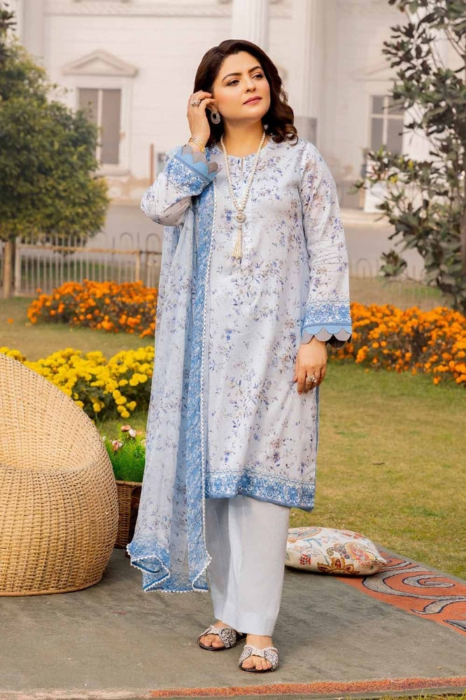 3 Piece Printed Lawn Unstitched Suit with Chiffon Dupatta BM-42015
